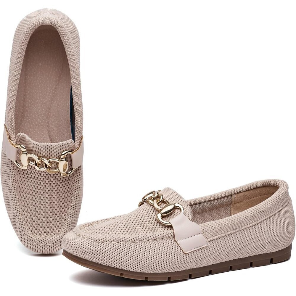 Women’s Knit Nude Knit Fabric Comfortable Casual Slip On Loafer Flat Shoes